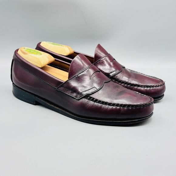 GH Bass & Co Weejuns Shoes Mens 9.5 Burgundy Leather Penny Loafers Moc Toe Dress - Picture 2 of 12